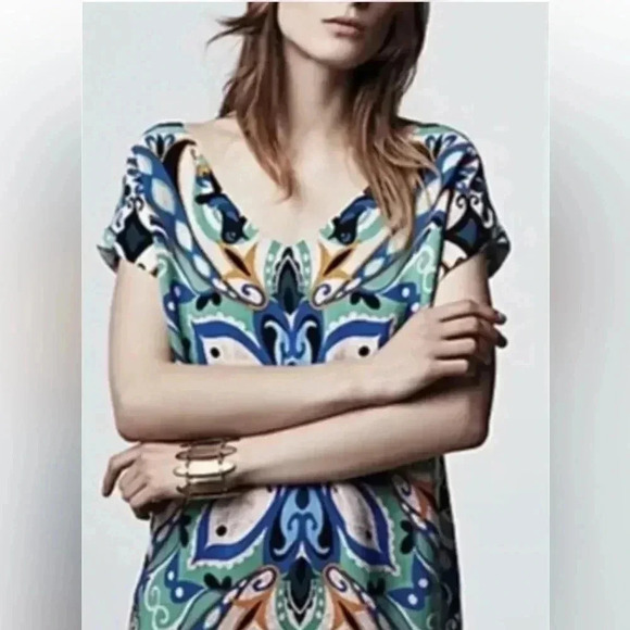 Anthropologie MAEVE Folksong Shift Dress Blue Green Bird Boho Sleeveless Size XS - Picture 10 of 13